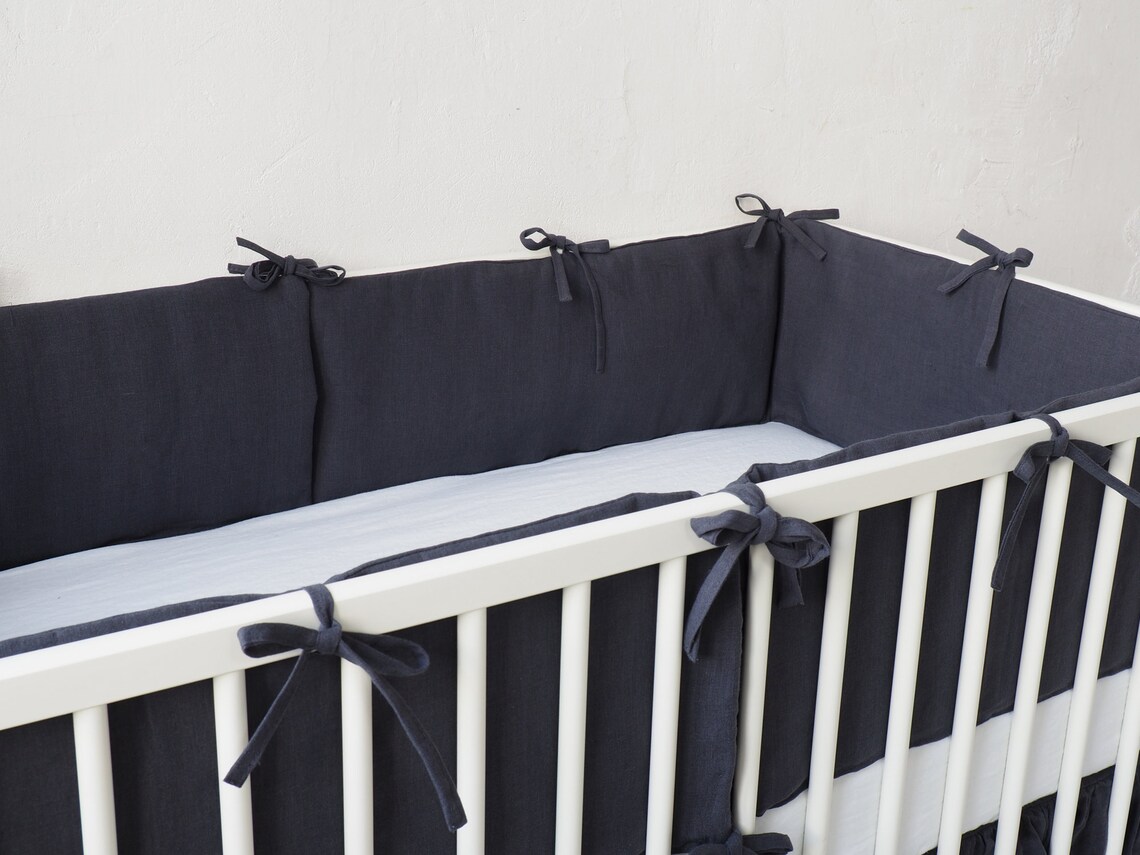 Boy Crib Bumper Made of 100 European Stonewashed Linen. Etsy