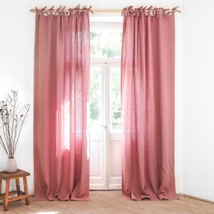 Dusty pink tie top heavy linen (280 g/m2) curtain panel made of stonewashed linen / 1 pcs