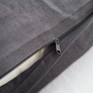 Charcoal pillowcase with a zipper. dark linen pillow cover.