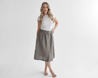Elegant midikjol i linne i äkta grå färg - lilja