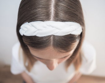 Pure white linen headband, braided linen headband, hairband, bridesmaid gift