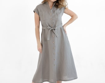 Linen Shirt Dress. Casual Dress. Linen Dress Marigold. - Etsy