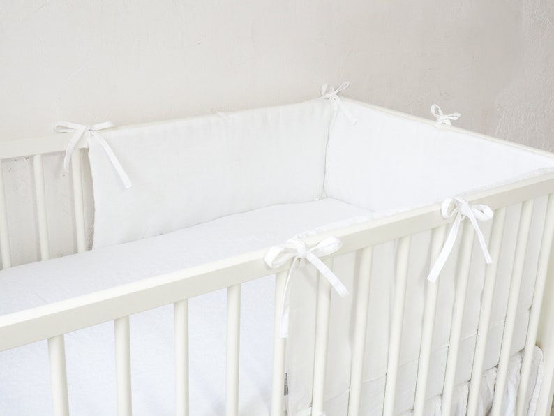 White crib bedding. White linen crib bumper. White nursery Etsy