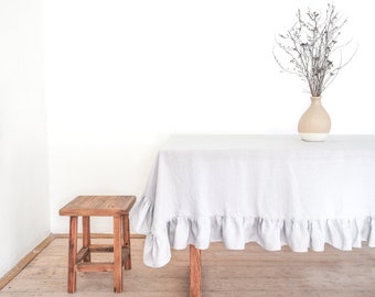 Tovaglia in lino grigio chiaro con balza / tovaglia da pranzo naturale / misure personalizzate