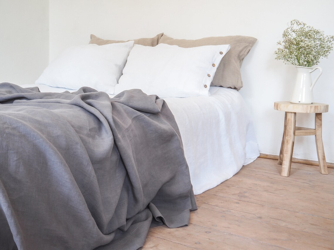 Gray LINEN BLANKET king size gueen size. Summer linen Etsy