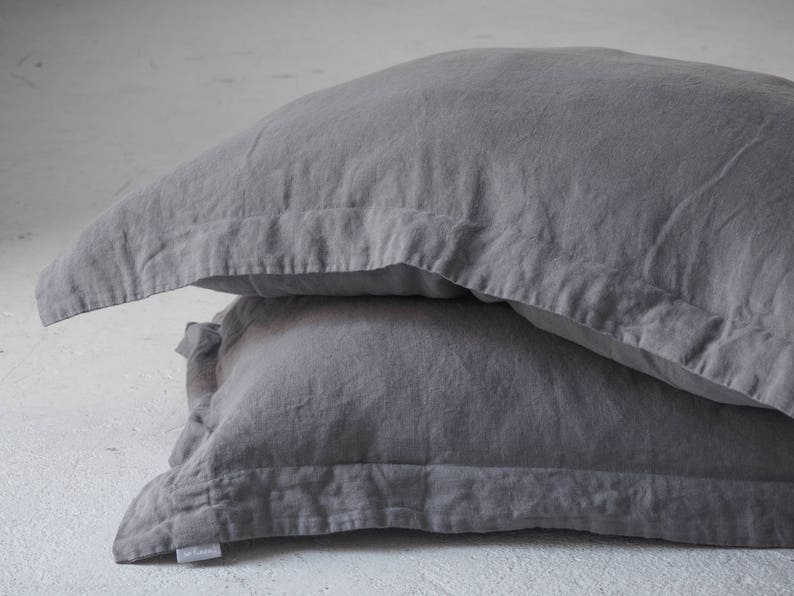 Stylish Oxford style linen pillowcases True gray ruffled linen pillow cases
