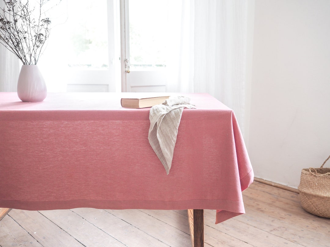 Dusty Pink Linen Tablecloth. Heavy Linen Tablecloth. Solid Linen