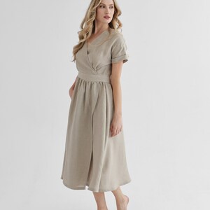 Elegant linen wrap dress in natural linen color. linen dress jasmine. image 6