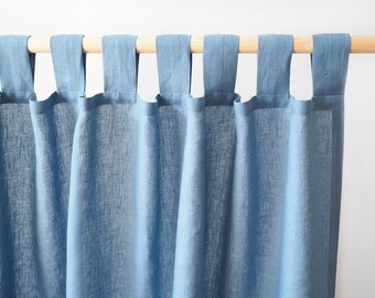 Dusty blue tab top linen curtain panel | MEDIUM LINEN (160 g/m2).