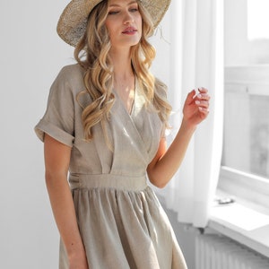 Elegant linen wrap dress in natural linen color. linen dress jasmine. image 7