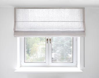 Heavy Linen Roman Shade, Gray Striped Fabric Blind