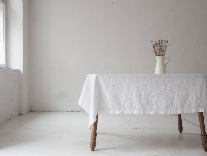 pure white linen tablecloth