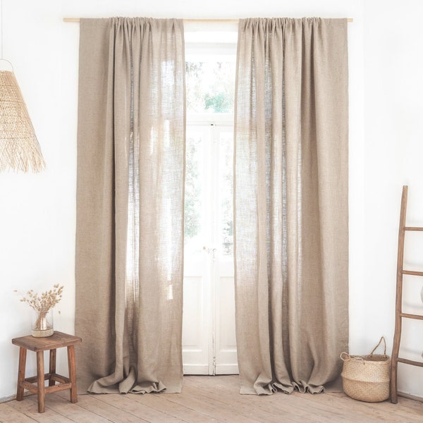 Panel de cortina de lino rústico / bolsillo para barra o cinta de cortina