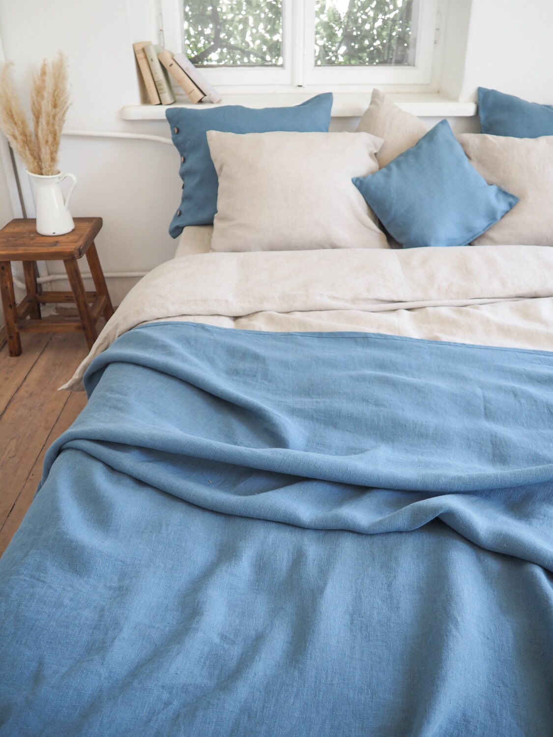 Dusty blue LINEN BLANKET | custom size