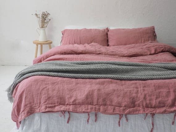 Stonewashed Linen Bedding 1 Duvet Cover Dusty Pink Color Etsy