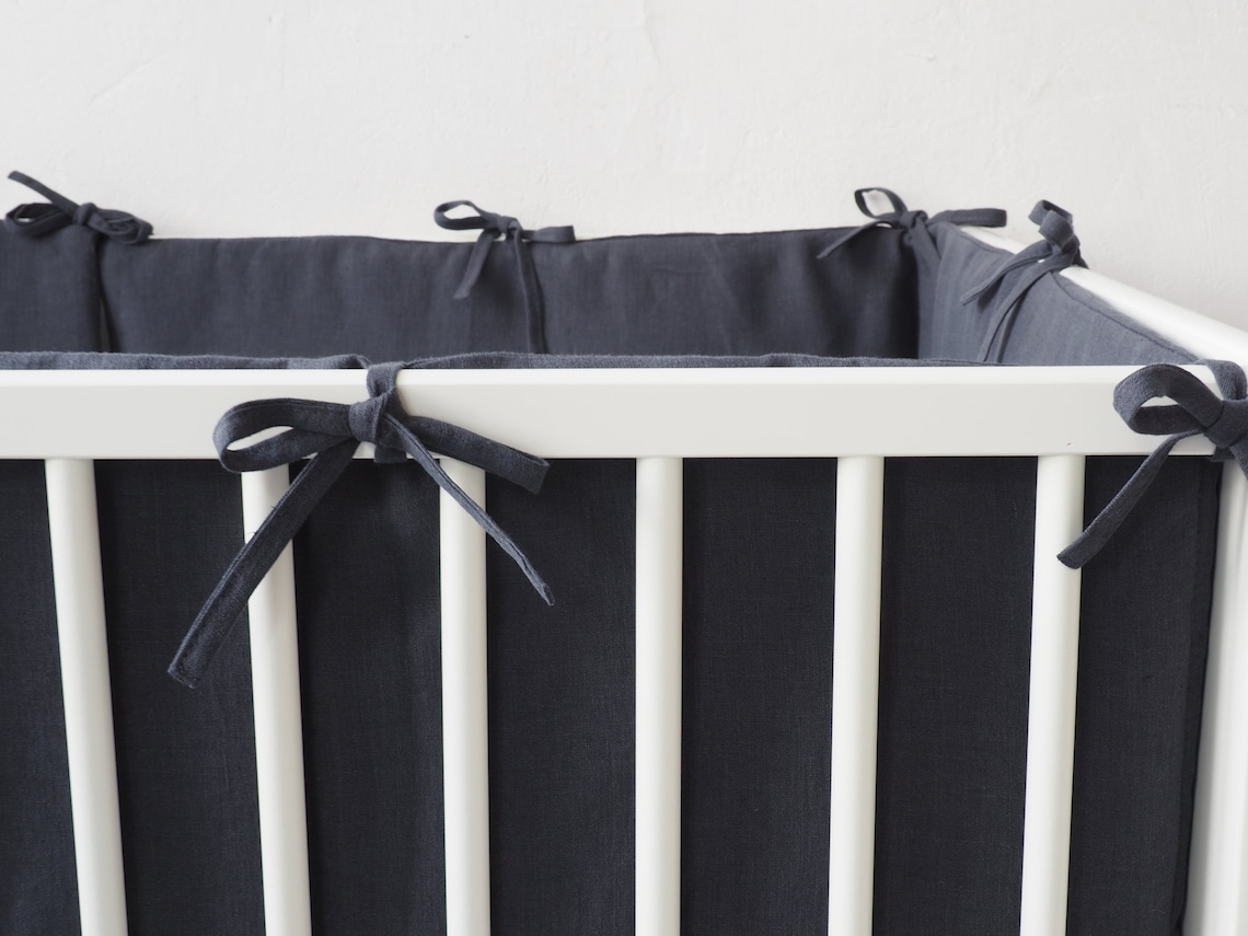 Boy Crib Bumper Made of 100 European Stonewashed Linen. Etsy
