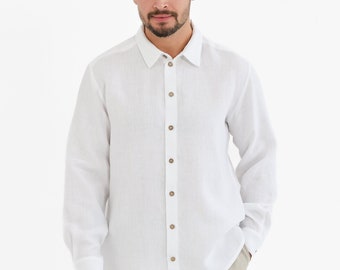 White linen shirt. mens linen shirt. summer shirt.