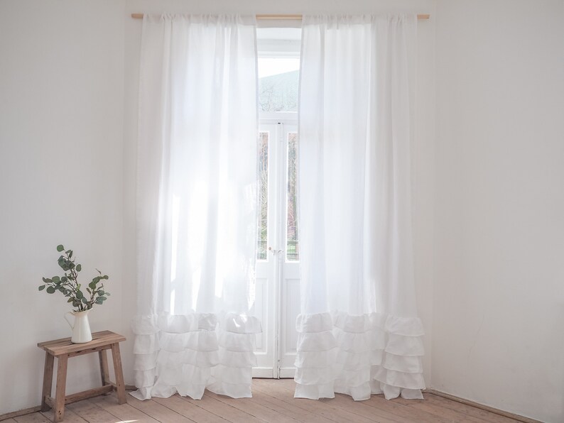Linen Ruffled Curtain Panel / Curtain Panel With Ruffles / | Etsy