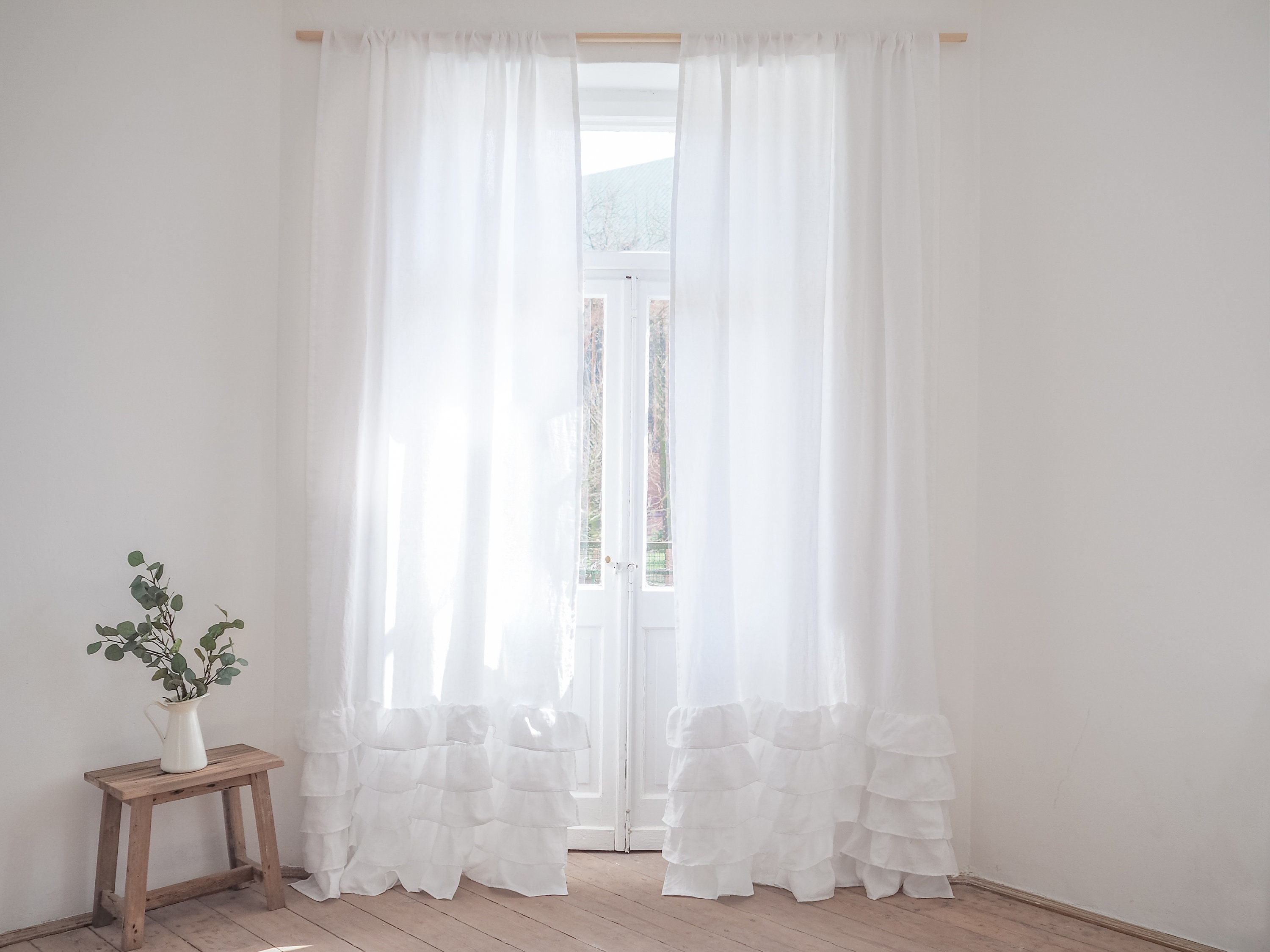 Linen Ruffled Curtain Panel / Curtain Panel With Ruffles / - Etsy Australia