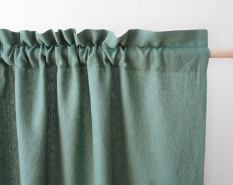 Painel de cortina de linho verde pesado com cabeçalho decorativo / 1 pcs