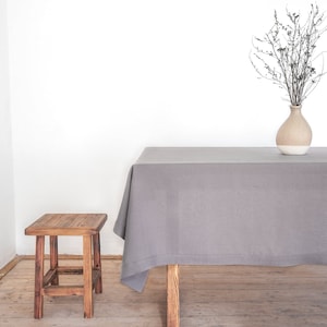 True Gray Linen Tablecloth, Stonewashed, Soft Linen, Custom Size Dining Cloth