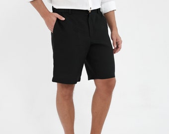 Black Linen Shorts Men, Stonewashed Summer Clothing