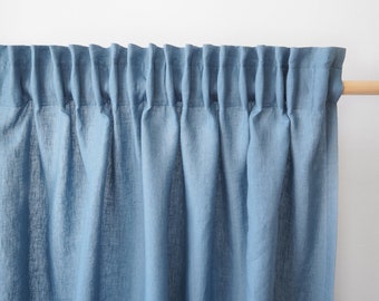 Dusty blue linen curtain panel with heading tape made of MEDIUM LINEN / 1 pcs