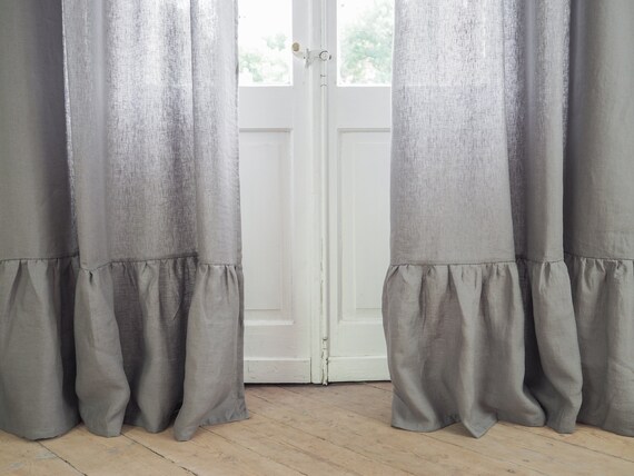 Gray Linen Curtains With Valance Stonewashed Linen Curtain Etsy