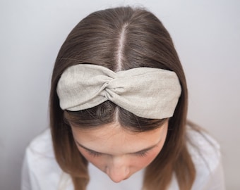 Serre-tête en lin avec noeud torsadé, serre-tête en lin naturel avec noeud, accessoire pour cheveux pour femme, idée cadeau