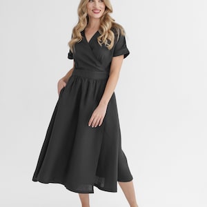 Formal linen dress in deep black. linen dress jasmine.