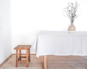 Striped Stonewashed Linen Tablecloth, Mitered Corners