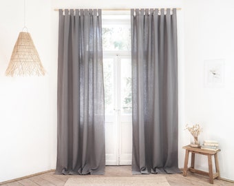 True gray tab top heavy linen (280 g/m2) curtain panel made of stonewashed linen / 1 pcs