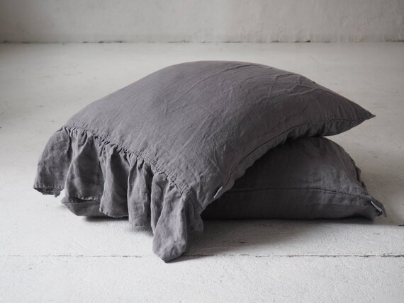 True grey ruffled linen pillowcases Lovely Linen Pillowcase 40x80