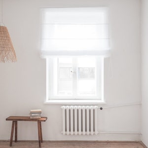 White sheer linen roman blind | Muslin linen fabric shades | Custom roman shades