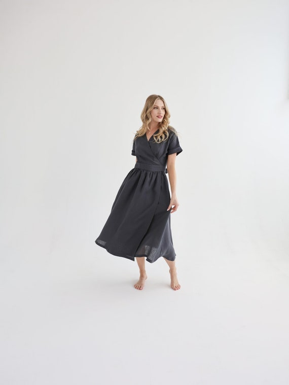 Formal Linen Dress in Charcoal Color. Linen Dress Jasmine. - Etsy