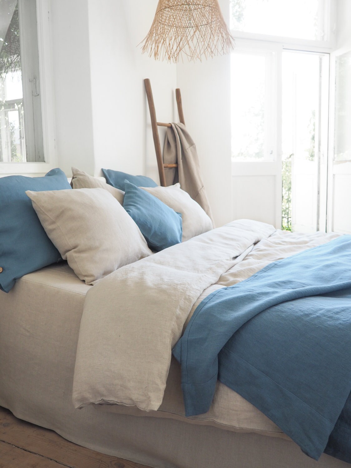 Dusty blue LINEN BLANKET | custom size