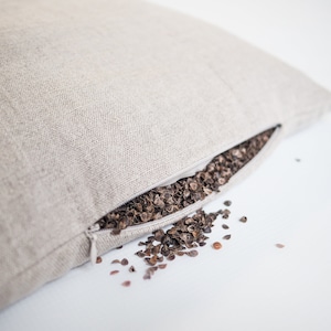 Linen buckwheat pillow. Pillow with buckwheat hulls.