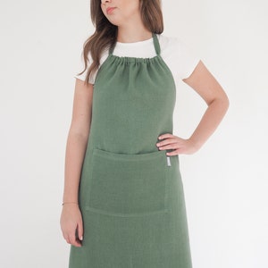 Delantal de lino verde con bolsillo, ajustable, tallas XS-XL