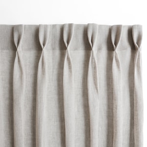 Cortina francesa doble de lino plisado. Cortinas transparentes francesas plisadas de muselina de lino.
