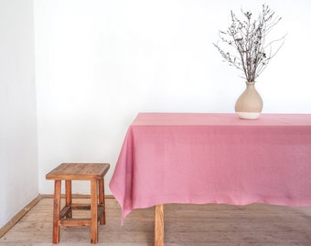Dusty pink linen tablecloth made of stonewashed linen. Custom sizes