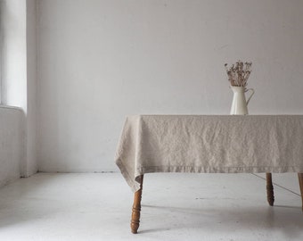 Natural linen tablecloth with edge made of prewashed linen