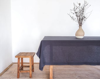 Charcoal linen tablecloth. Round, square, rectangular tablecloths. Washed linen tablecloth