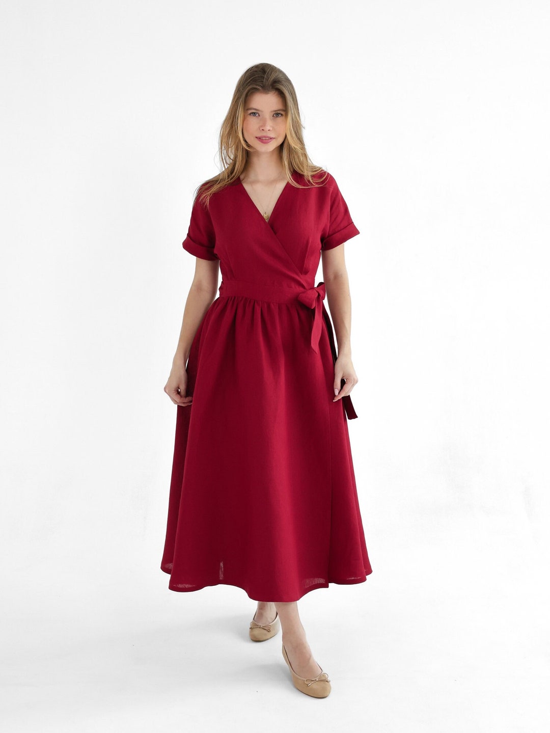 burgundy linen dress self-portrait - Plum Linen Blend Peplum Midi Dress main image 0