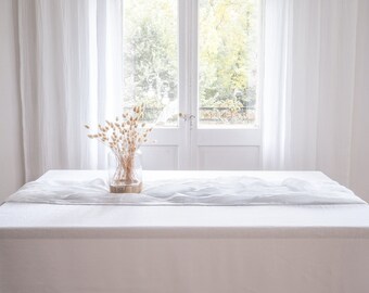 Natural Linen Muslin Table Runner, Airy White Linen, Wedding Decor
