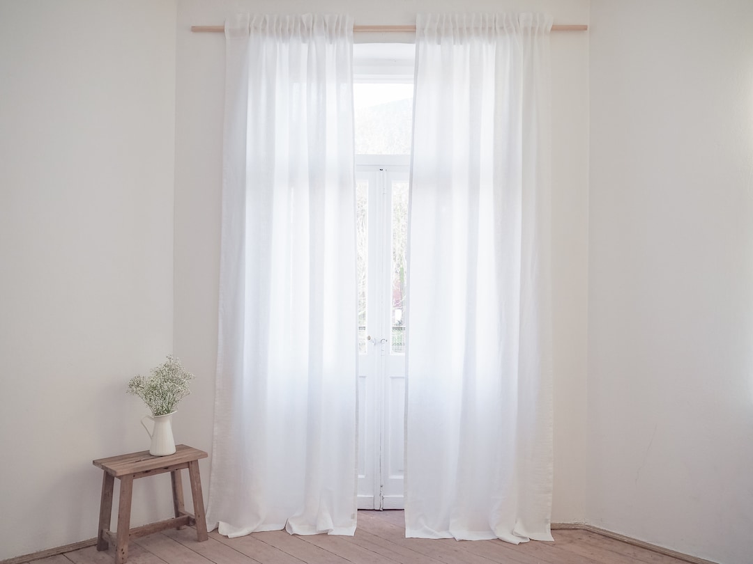 Raw Edge: Are Unfinished, cut edge of fabric.  Rough linen, White linen  curtains, Linen curtains