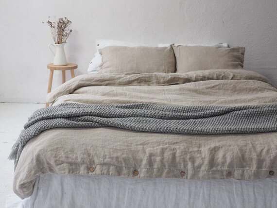 Natural Linen Duvet Cover With Coconut Buttons Seamless Etsy