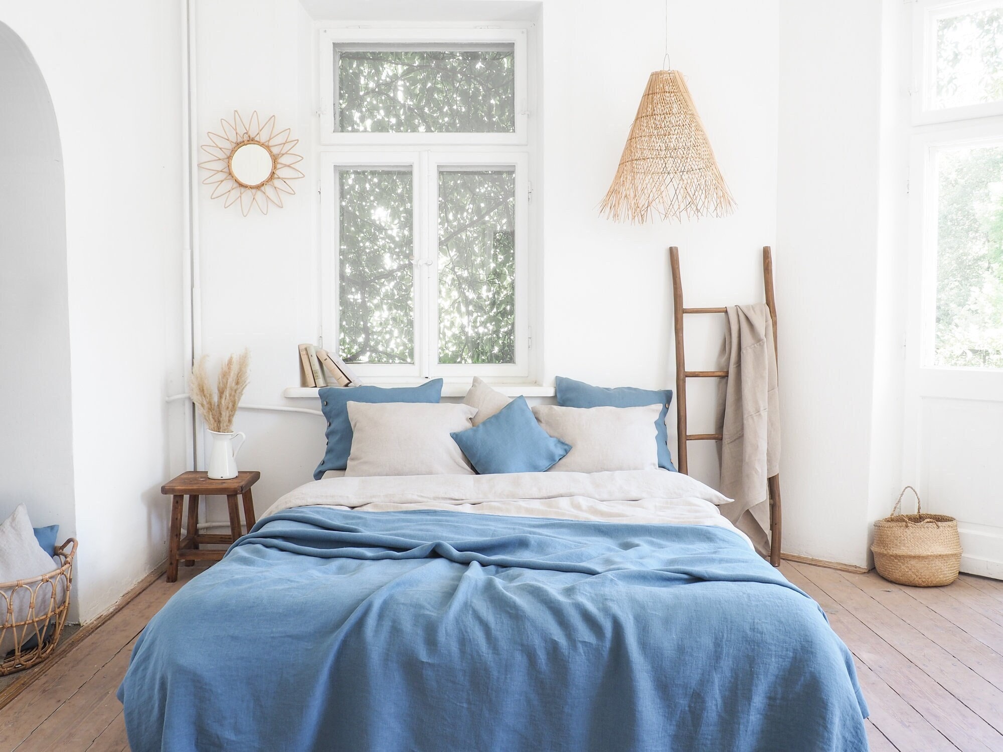 Dusty blue LINEN BLANKET | custom size