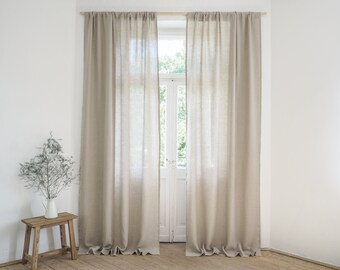 Linen curtain panel made of MEDIUM LINEN (160 g/m2), soft and natural, linen drapes with rod pocket / 1 pcs