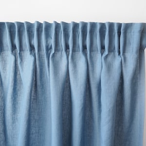 Panel de cortina de lino azul polvoriento con cinta de encabezado hecha de lino medio / 1 pieza