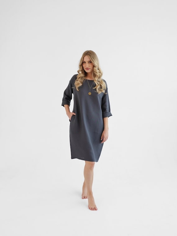 Simple Linen Shift Dress in Charcoal. Linen Dress Peony. - Etsy Canada